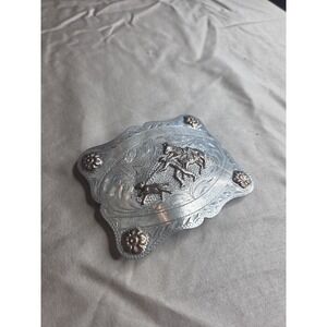 B-K Silversmiths Sterling Silver Cowboy Belt Buckle - Hand Engraved